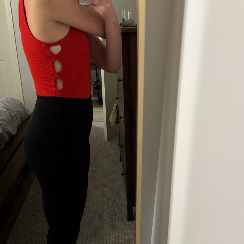 Express Red Ribbed Bodysuit - Picture 4 of 5